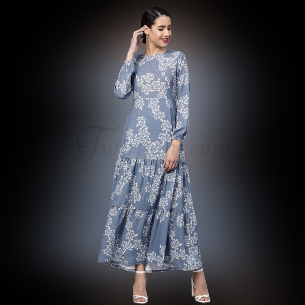 Periwinkle: Floral Blue Pleated Dress